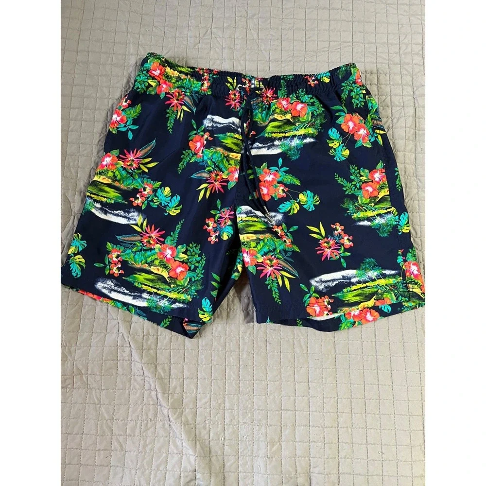 Lands End Swim Trunks Large Hawaiian Lined Pockets Vacation Summer Tropical‎